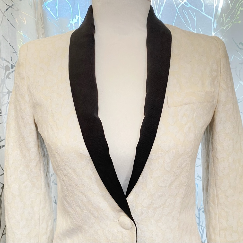 A.L.C ALC cream white black leopard print collar v-neck button up blazer jacket - Picture 3 of 10
